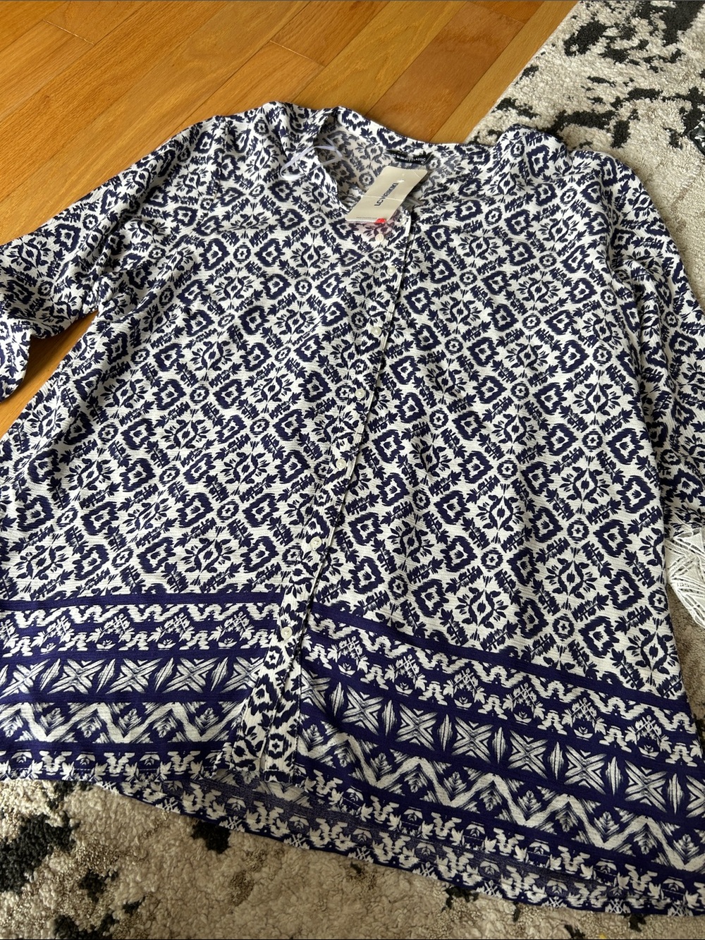 Navy and White Geometric Button Cardigan
